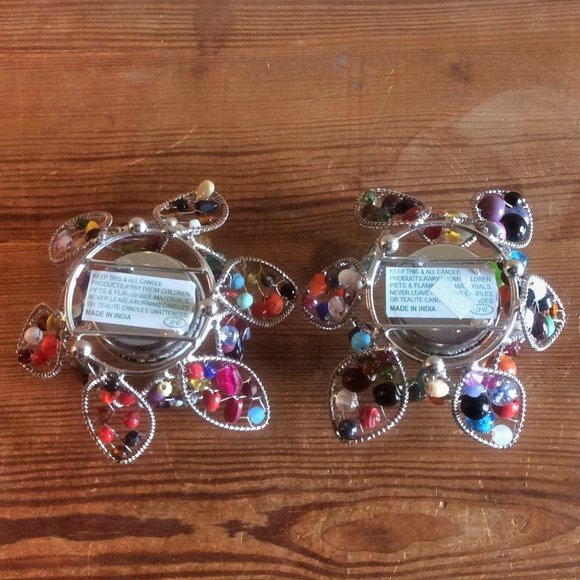 Lotus Flower Beaded Tea Light Candle Holder, Handmade in India, Indian Home Deco - Picture 4 of 5